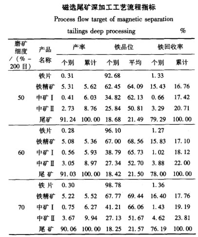 磁选尾矿深加工工艺流程指标