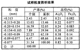 试样粒度筛析结果