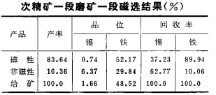 次精矿一段磨矿一段磁选结果