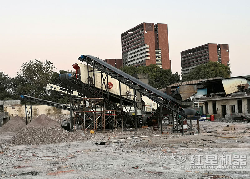 轮胎小型建筑垃圾粉碎机搭配反击破