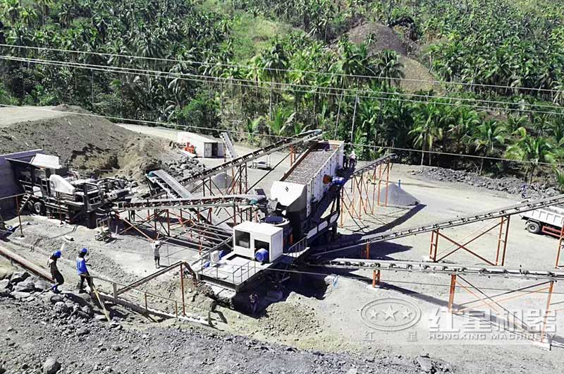 菲律宾达沃日产1000吨煤矸石移动磕沙机生产线方案